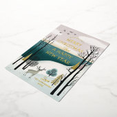 Friedlicher Winterwald & Rehe | Gold Weihnachten Folien Feiertagskarte (Gedreht)