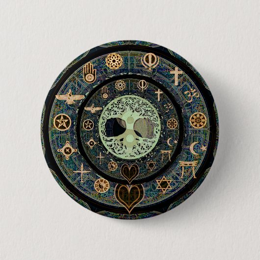 Friedlicher Yin Yang Baum des Leben-Symbols Button (Vorderseite)