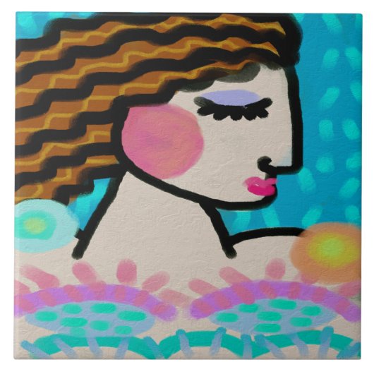 Friedliches Abstraktes Digitalportrait einer Frau Fliese (Vorderseite)