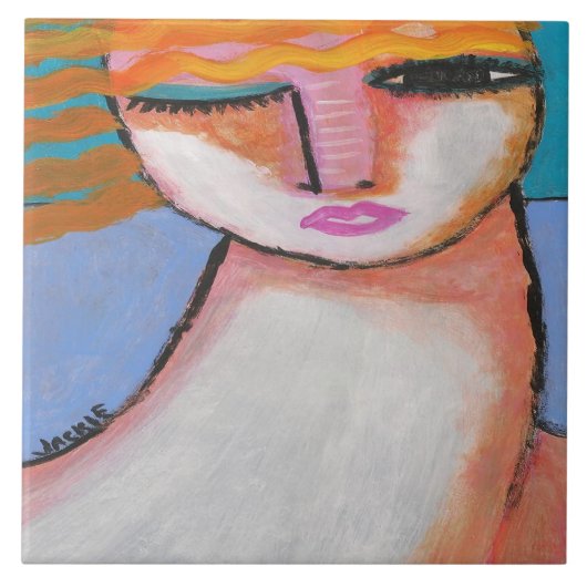 Friedliches Abstraktes Portrait einer Frau Fliese (Vorderseite)