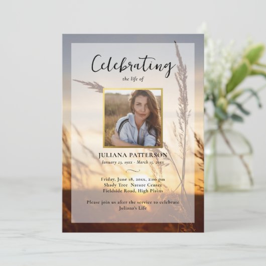 Friedliches Beerdigungsprogramm für Sunset Field F Einladung (Stehend Vorderseite)