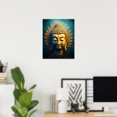 Friedliches Buddha Face Gold Art Antiquitätenposte Poster (Heimbüro)
