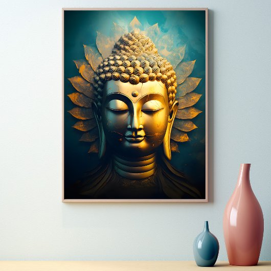 Friedliches Buddha Face Gold Art Antiquitätenposte Poster