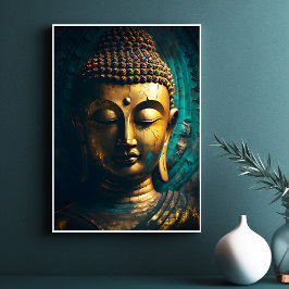 Friedliches Buddha Face Gold Poster