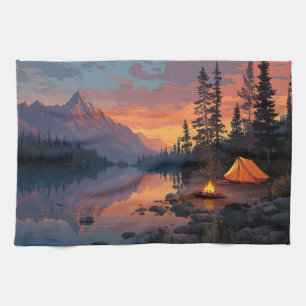 Friedliches Camping am Bergsee Geschirrtuch