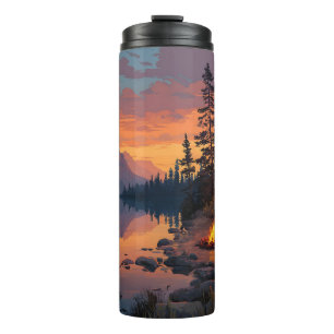 Friedliches Camping am Bergsee Thermosbecher
