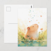 Friedliches Capybara mit Herz und fallenden Blüten Postkarte (Vorne/Hinten)