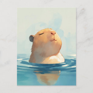 Friedliches Capybara Schwimmt in Ruhigem Blauem Wa Postkarte