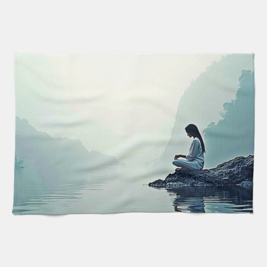 Friedliches Design der wasserseitigen Meditation Geschirrtuch (Horizontal)