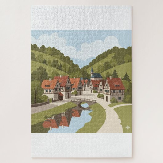 Friedliches Dorf am Fluss Puzzle (Vertikal)
