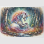 Friedliches Einhorn im verzauberten Wald Seidenpapier (Vorderseite)