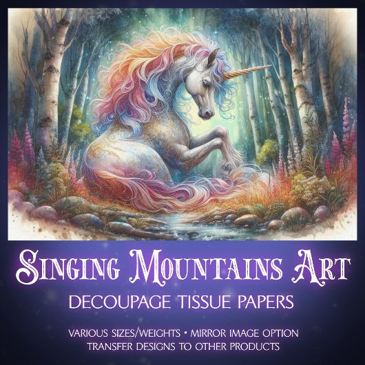 Friedliches Einhorn im verzauberten Wald Seidenpapier