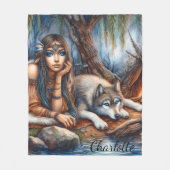 Friedliches Flussufer mit Wolfsfreund Fleecedecke (Vorderseite)