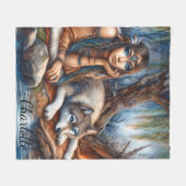 Friedliches Flussufer mit Wolfsfreund Fleecedecke (Vorderseite (Horizontal))