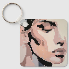 Friedliches Gesicht in Pixel-Art Schlüsselanhänger