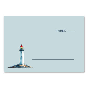 Friedliches Hellblaues Wasserfarben-Leuchtturm Tischnummer