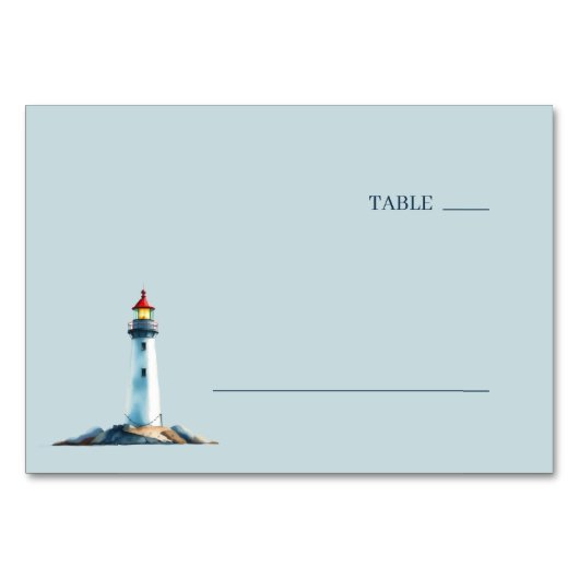 Friedliches Hellblaues Wasserfarben-Leuchtturm Tischnummer (Vorderseite)