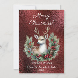 Friedliches Hirsch mit Kranz, Imitate rot texturie Feiertagskarte