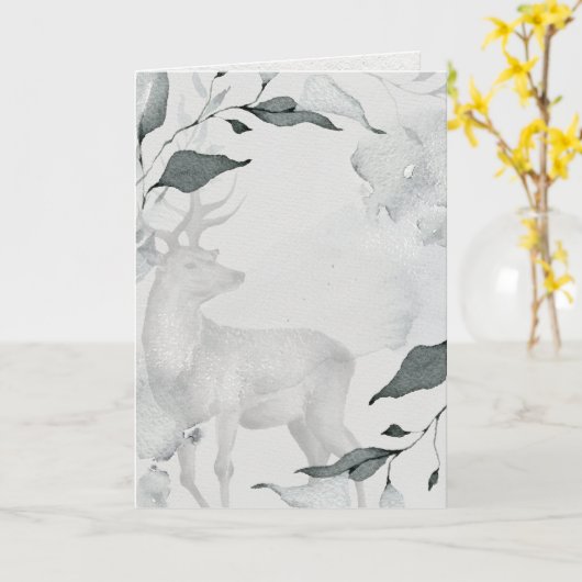 Friedliches Hirsch mit rustikaler Wasserfarbe Karte (Gelbe Blume)