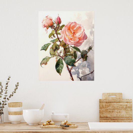 Friedliches Klettern Rose im Wasser Poster (Küche)