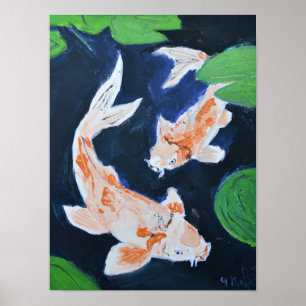 Friedliches Koi-Paar Wassergarten Poster