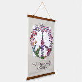 Friedliches neues Jahr Blumenfriedenszeichen Perso Wandteppich Mit Holzrahmen (Gewinkelt)