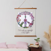 Friedliches neues Jahr Blumenfriedenszeichen Perso Wandteppich Mit Holzrahmen (Schlafzimmer)