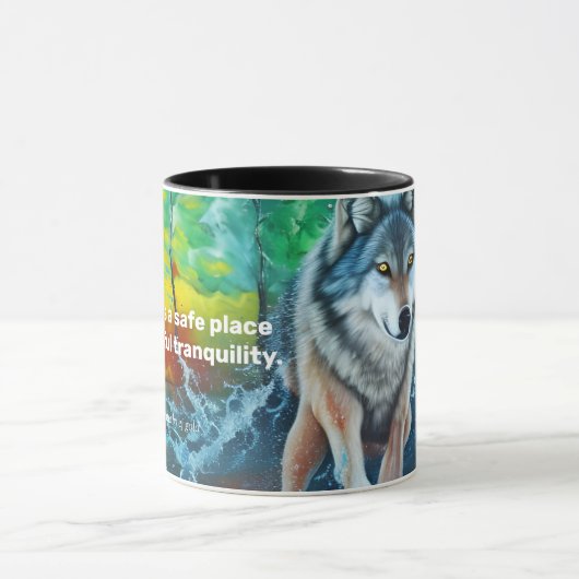 Friedliches Schlafmantra mit Grauwolf in der Tasse (Zentrum)