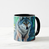 Friedliches Schlafmantra mit Grauwolf in der Tasse (VorderseiteRechts)