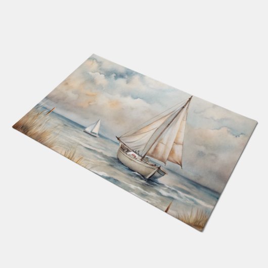 Friedliches Segeln Wasserfarbenküste Fußmatte (Schrägansicht)