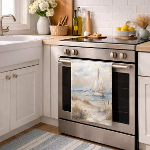 Friedliches Segeln Wasserfarbenküste Geschirrtuch