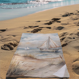 Friedliches Segeln Wasserfarbenküste Strandtuch