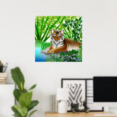 Friedliches Tiger im Bambuswald Poster (Heimbüro)