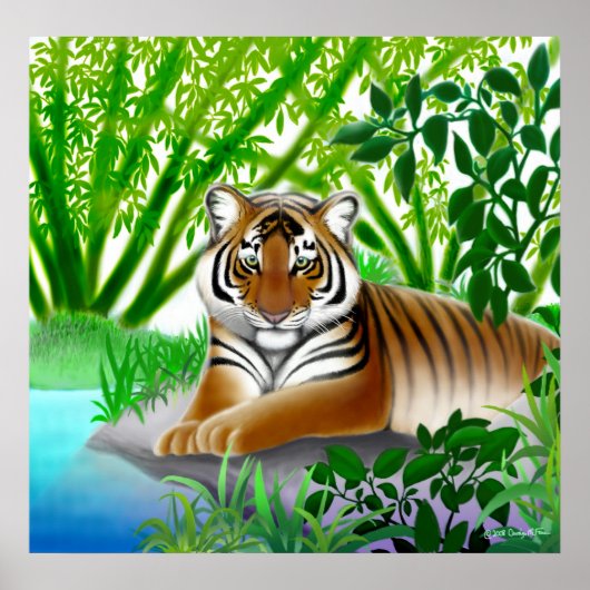 Friedliches Tiger im Bambuswald Poster (Vorne)
