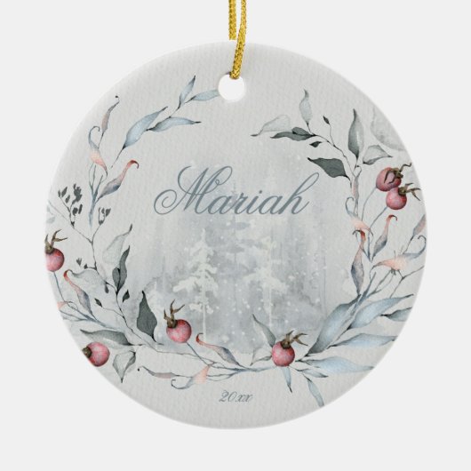 Friedliches Wald im Winter Keramik Ornament (Vorne)