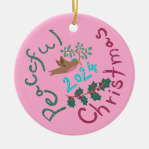 Friedliches Weihnachten 2024 Mistelzweig Vogel Orn Keramik Ornament