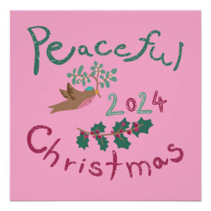 Friedliches Weihnachten 2024 Mistelzweig Vogel Orn Poster