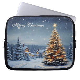 Friedliches Weihnachtsdorf mit Lichtern Laptopschutzhülle