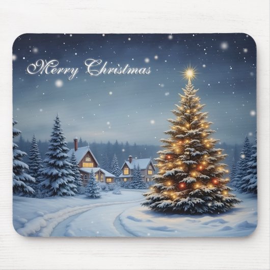 Friedliches Weihnachtsdorf mit Lichtern Mousepad (Vorne)
