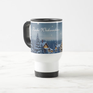 Friedliches Weihnachtsdorf mit Lichtern Reisebecher