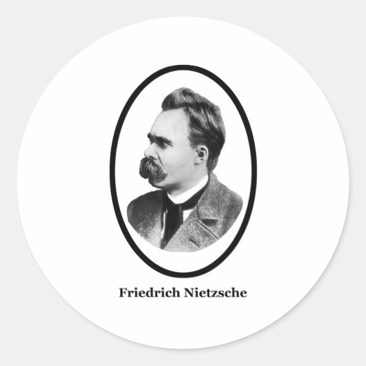 Friedrich Nietzsche Black The MUSEUM Zazzle Gesche Runder Aufkleber (Vorderseite)