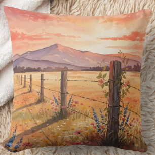 Friedvolles Sonnenuntergangs-Wildblumenfeld Kissen
