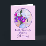 Friend, 94th birthday with painted flowers. karte<br><div class="desc">A simple but elegant 94th birthday card with a flower painting. A painting of a vase of flowers is framed in daisies. The whole is on a delicate pink background. The inside message can be changed to your requirements.</div>