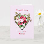 Friend Birthday Antike bemalt Rose Karte<br><div class="desc">Eine romantische Geburtstagskarte. Ein Gemälde von Rose wird von einem vergoldeten goldenen Herz gerahmt. Gebt eurem Freund einen Geburtstag mit einem hübschen Gemälde eines Strauß Rose.</div>