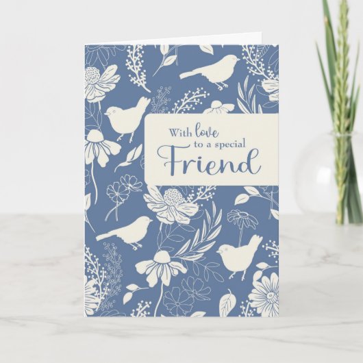 Friend Birthday Blaue Vögel und Blüten Karte (Vorderseite)