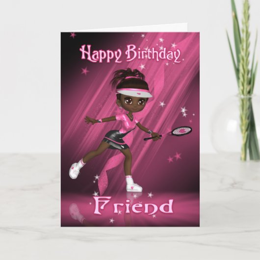 Friend Birthday Card Tennis Player - African Ameri Karte (Vorderseite)