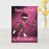 Friend Birthday Card Tennis Player - African Ameri Karte (Gelbe Blume)