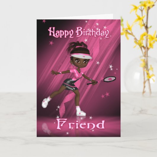 Friend Birthday Card Tennis Player - African Ameri Karte (Gelbe Blume)