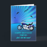 Friend Birthday Motorrad Sunset Card Karte<br><div class="desc">Herzlichen Glückwunsch zur Geburtstagskarte mit einem Motorrad. Eine perfekte Karte für einen Biker. Ein blaues Motorrad mit einem stilvollen Sonnenuntergang und fliegenden Vögeln. Jeder Radfreund wird Liebe haben,  eine solche Karte zu bekommen.</div>