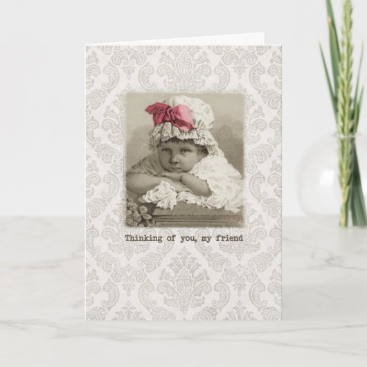 Friend Birthday - Vintages Mädchen in Bonnet Karte (Vorderseite)